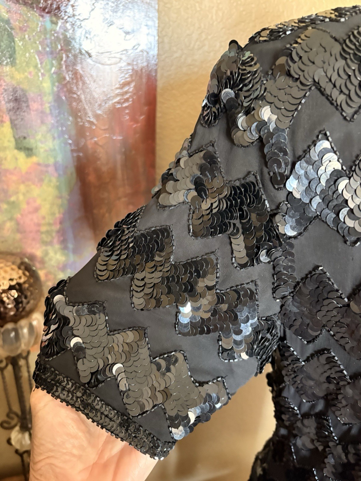 Stenay Vintage black Sequin Cocktail Dress (10) 100% Silk
