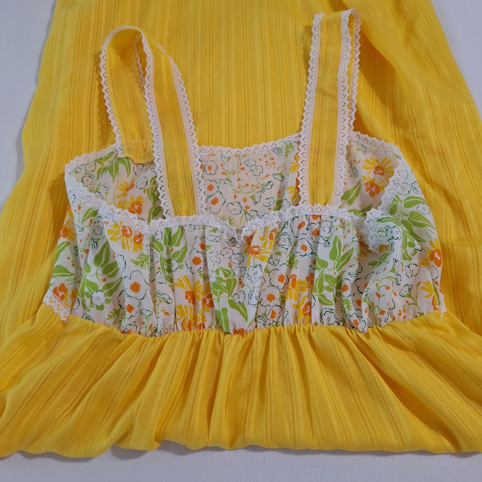 Vtg Sears Yellow Floral Empire Waist Maxi Dress Sz S Hostess Flower Child Boho
