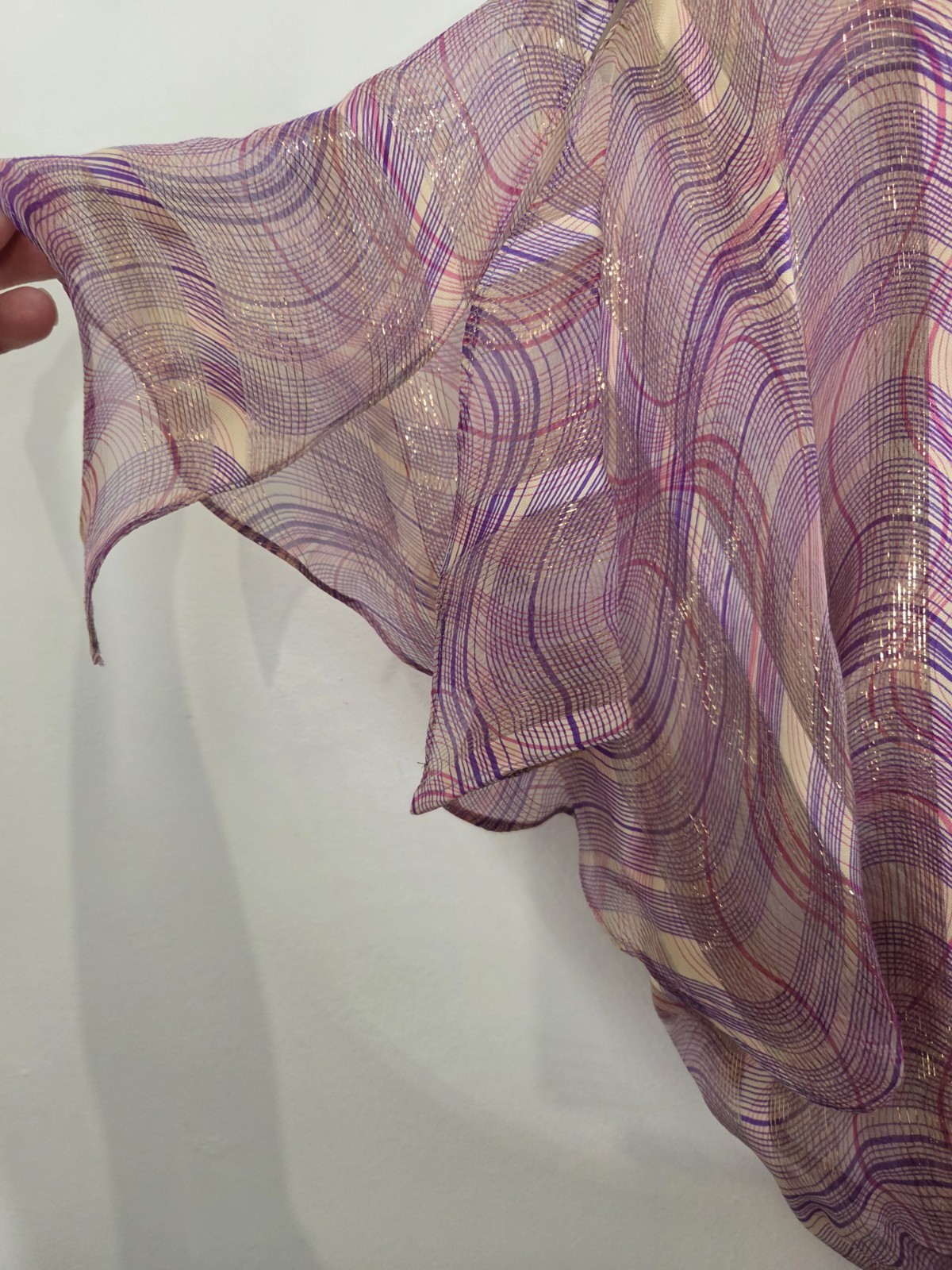 Vintage The Silk Farm Icinoo 100% Silk Metallic Gold Lurex Purple Dress 10