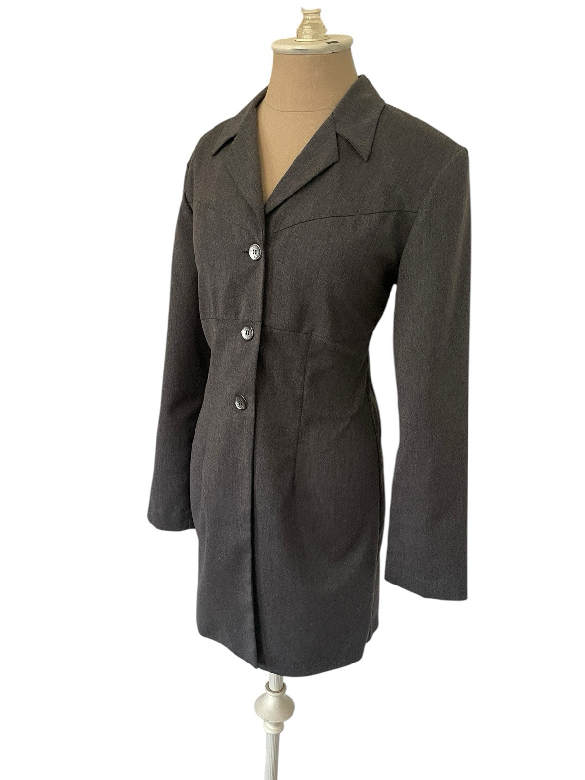 Vtg 90s Alyn Paige Grey Long Blazer Dress USA Sz 9/10 Friends Rachel Green
