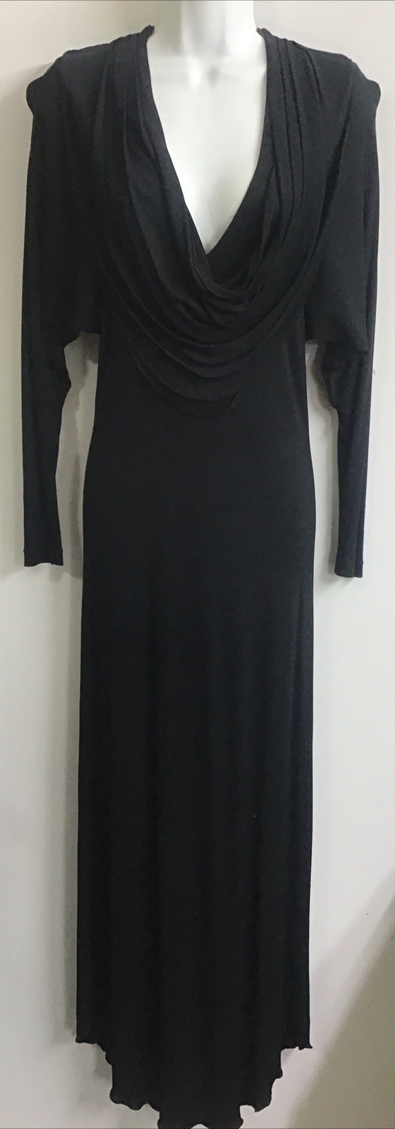 Hollys Harp Vintage Long Black Jersey Dress Drape Neck Sequin Butterfly Belt P