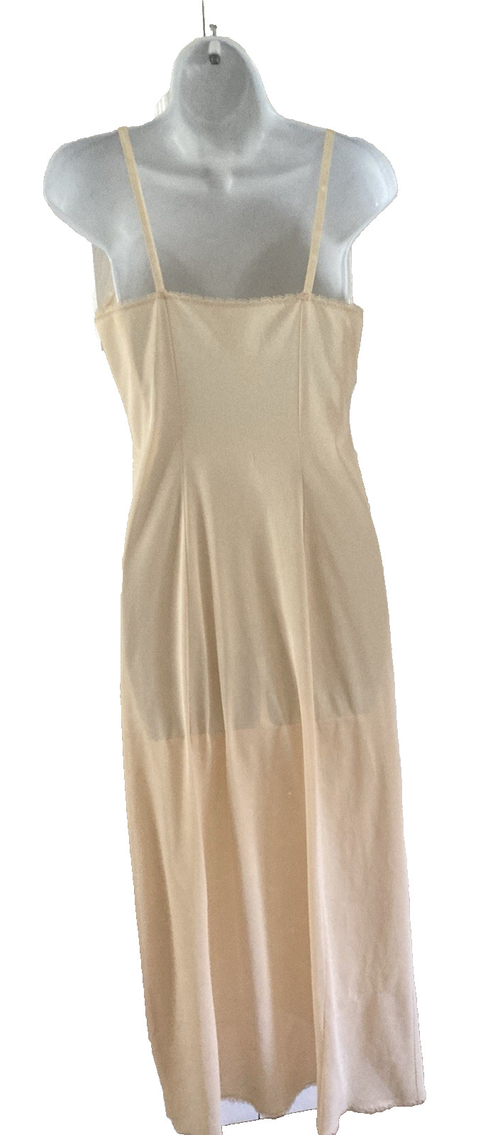 VTG Vanity Fair Beige Nylon Antron III Full Slip Dress Lingerie Lace Size 34 LL