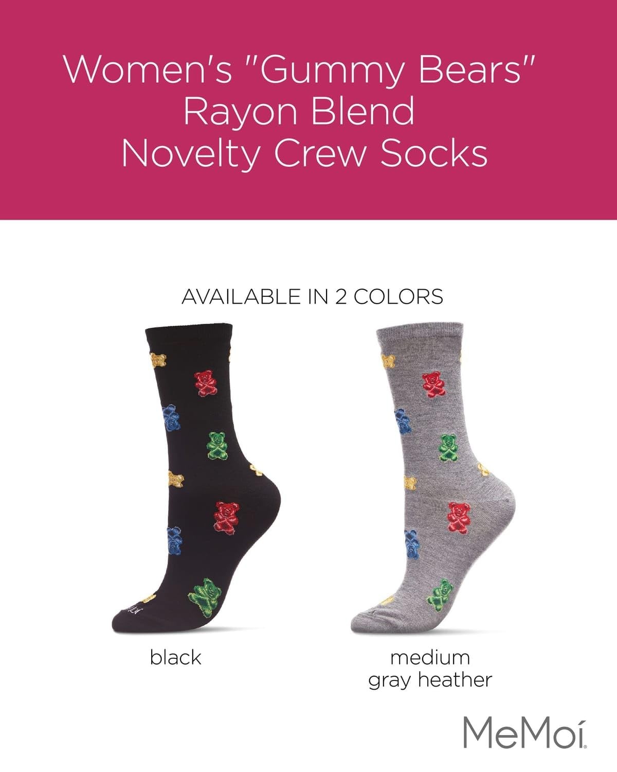 MeMoi Women’s Gummy Bears Rayon Blend Novelty Crew 9-11, Med Gray Heather