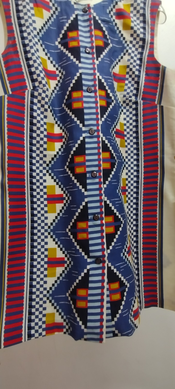 Alex Coleman Geometric Mini Dress Blue Tribal Sleeveless Top Cotton Belted M/L