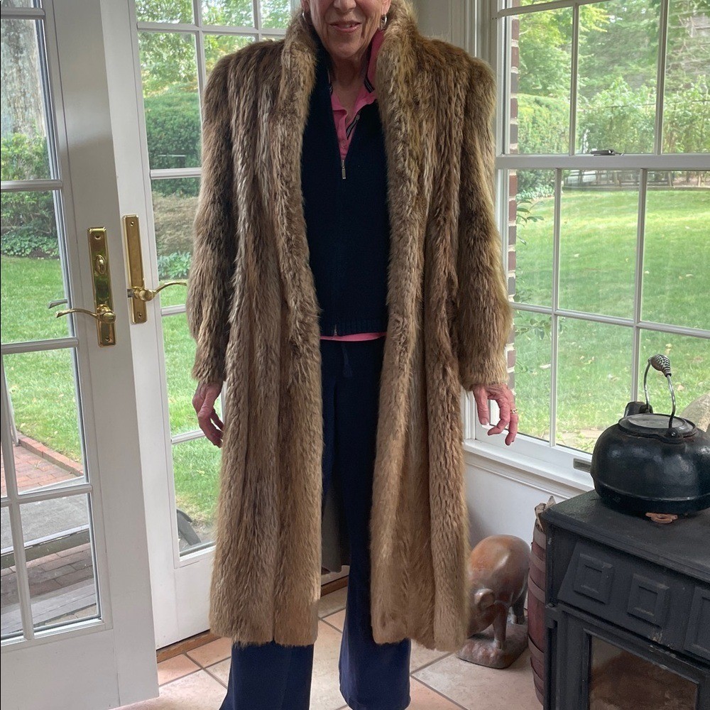 Davellin New York Vintage 1980s Raccoon Fur Brown Tan Jacket Medium Large