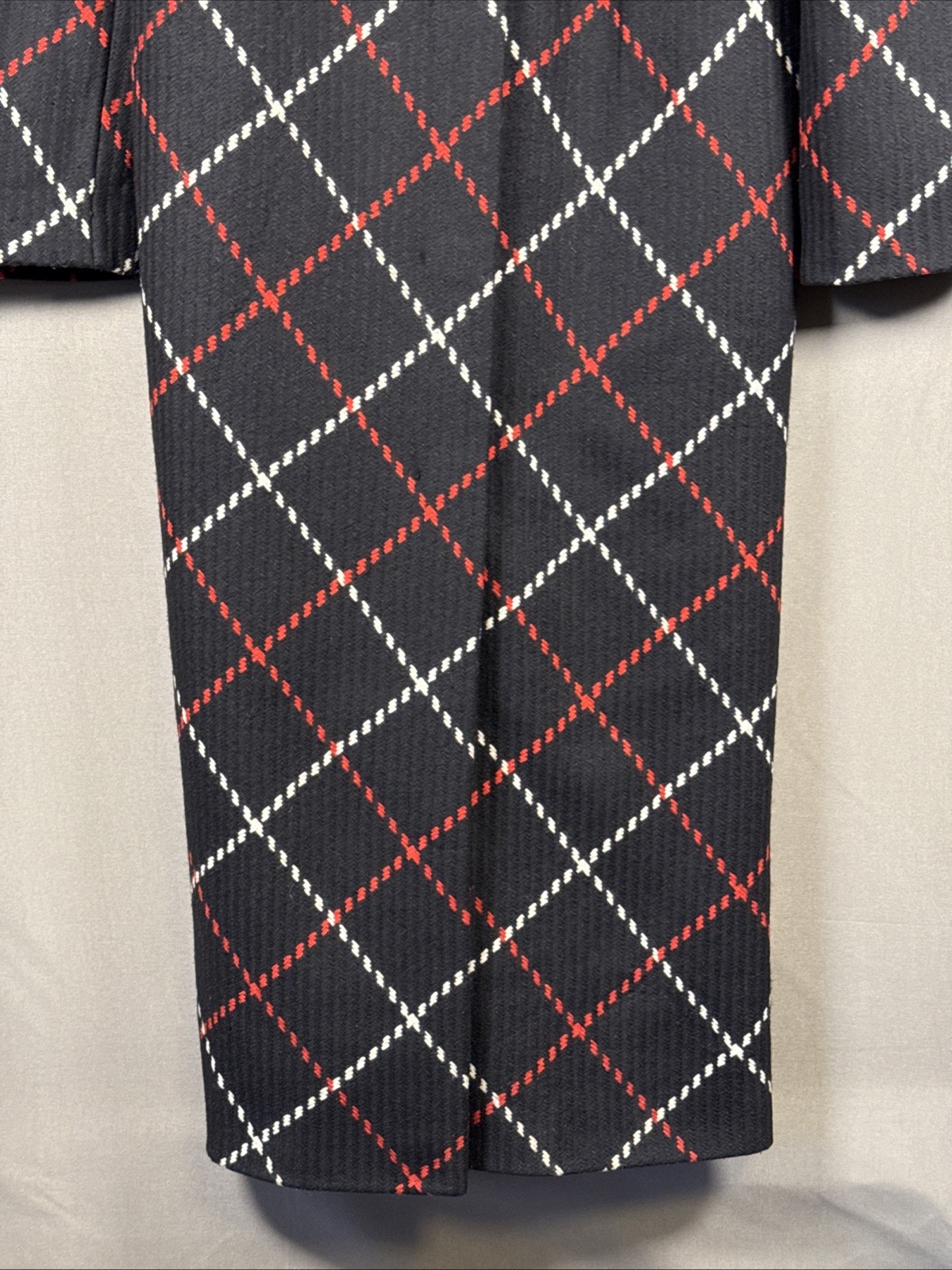 Vintage Lord & Taylor Identity Black Red White Diamond Wool Blend Coat Luxury 6