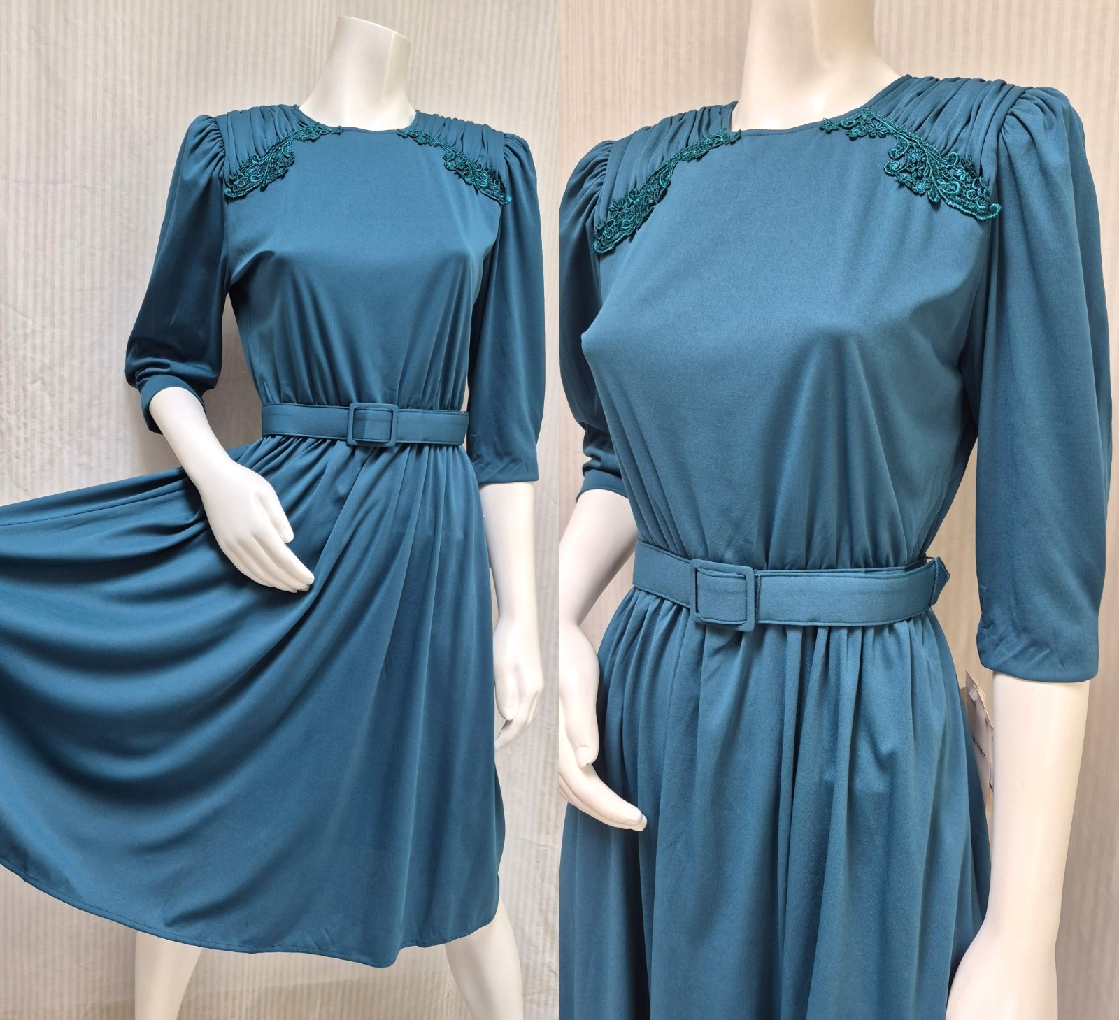 NWT Vintage 1980s TABBY CALIFORNIA Teal Dress with BELT – Size M