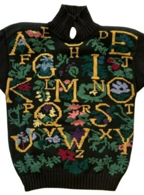 Vintage Sweater Eagle’s Eye Cottagecore Grannycore Alphabet Black Y2K 80’s LARGE