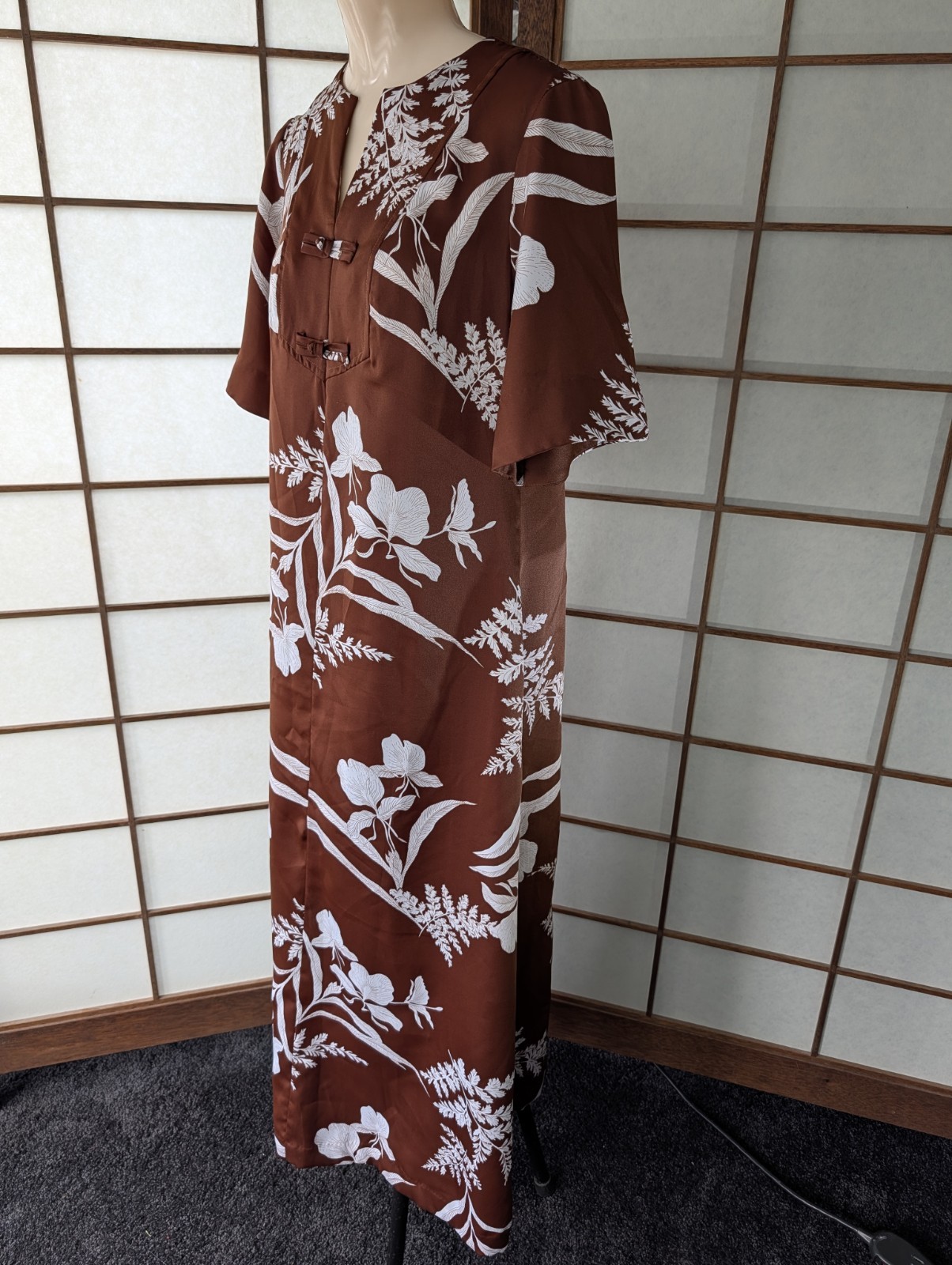 Vintage 70s 80s HAWAII NEI Honolulu Honeymoon Set Brown White Botanical Print 10