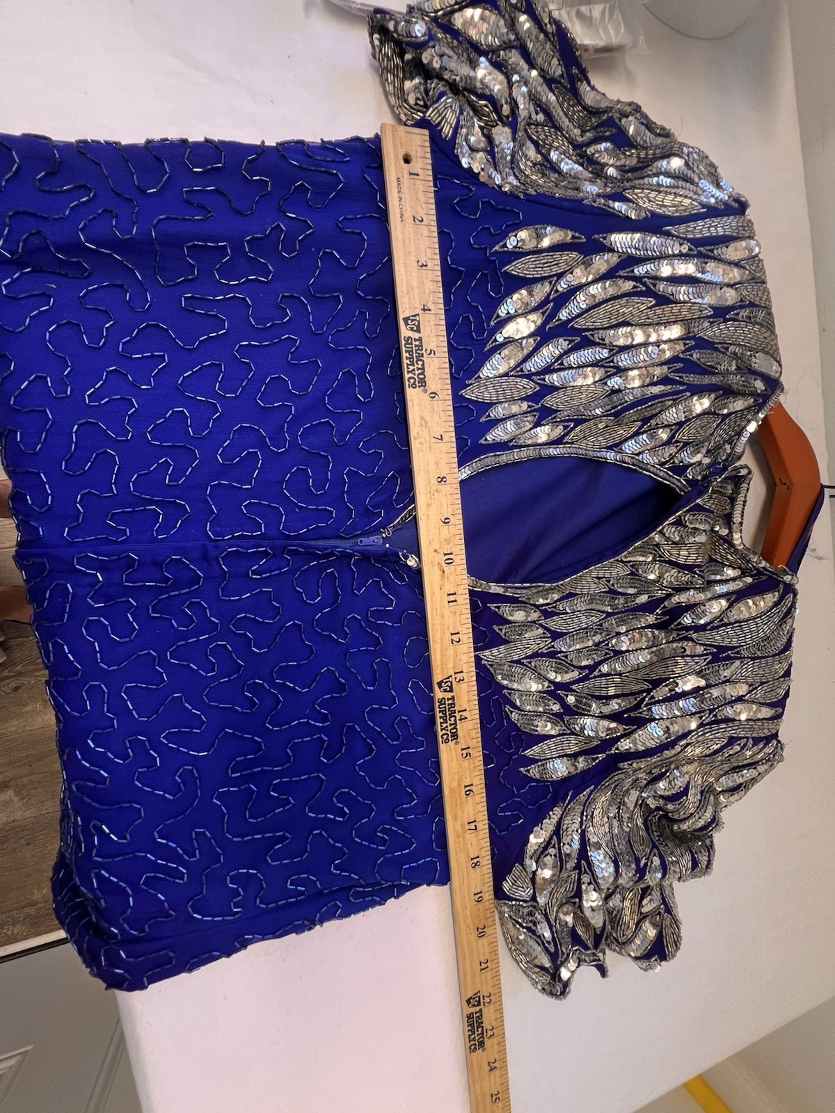 Vintage Formal Sequins Silk Beaded Dress Stenay 80’s Glamour Scallop Sleeves 14