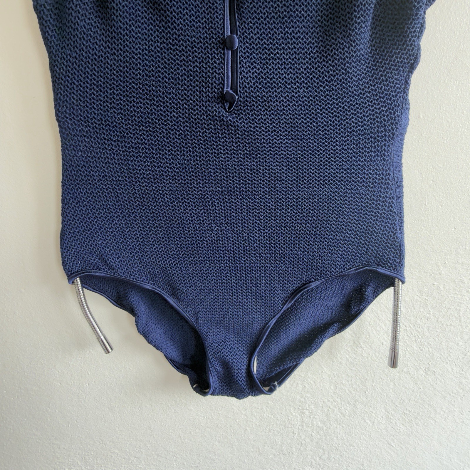 Cole of California Navy Textured One Piece Swimsuit Vintage Button Detail 14