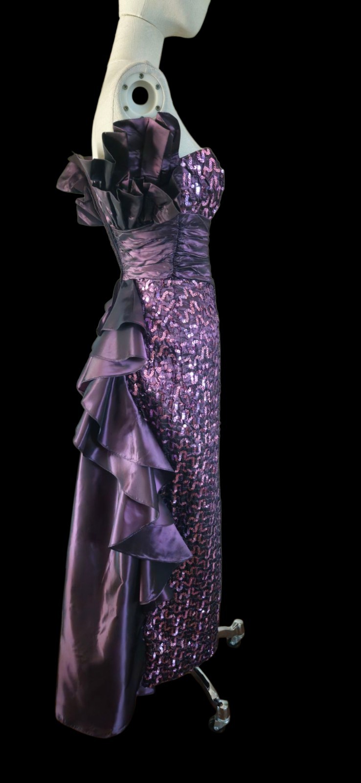 Vintage 1980s Plum Purple Gunnesax Strapless Prom Dress Mkd Sz 3/4