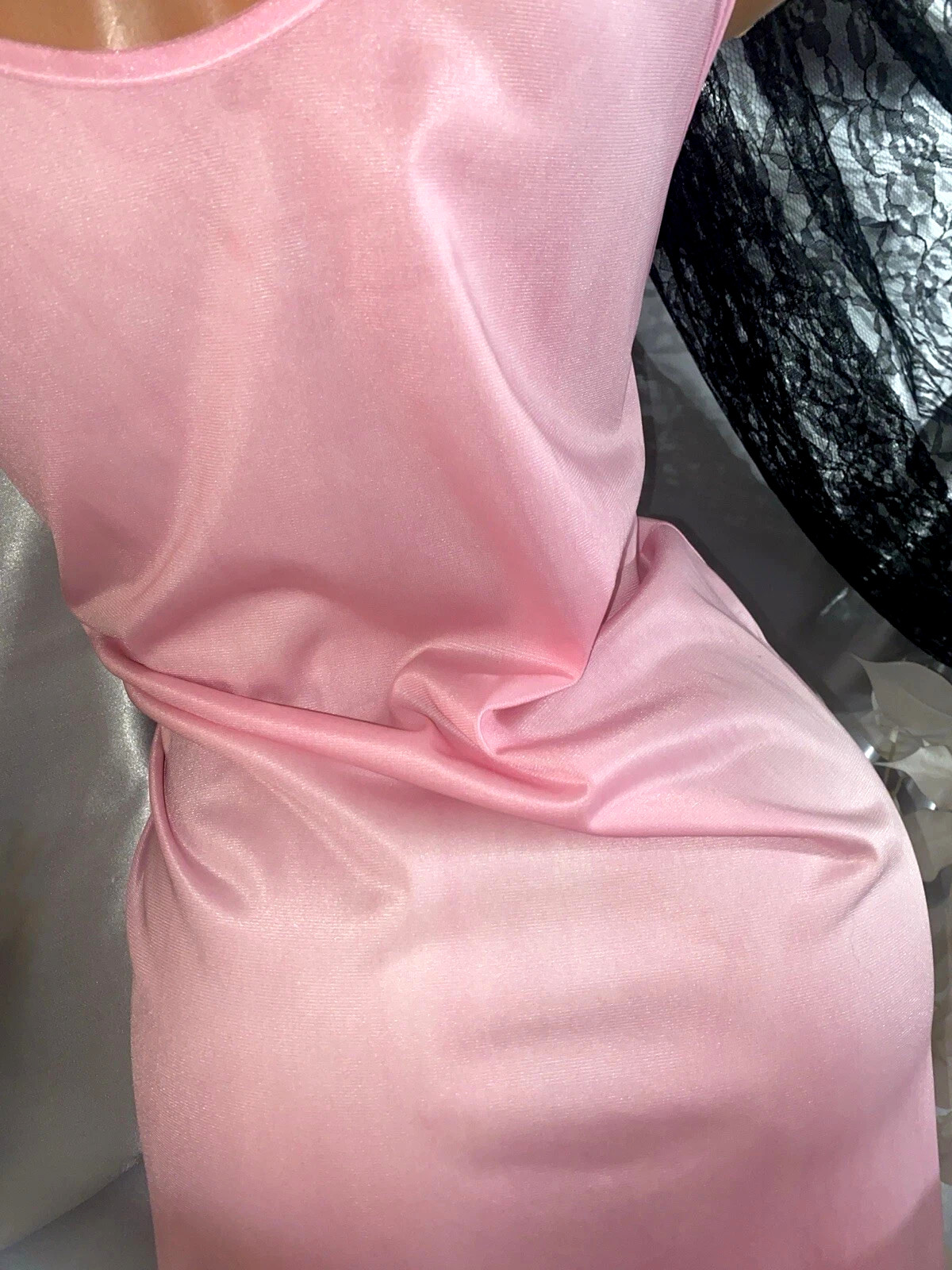 VTG Silky Nylon PARIS FRANCE FLORAL DRESS SLIP NIGHTGOWN RARE PINK OFFICE LONG S