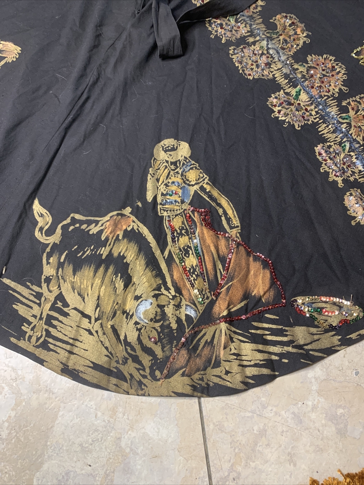 Vintage 1950’s Mexican circle skirt hand painted sequins Lavable Tel-Art Matador
