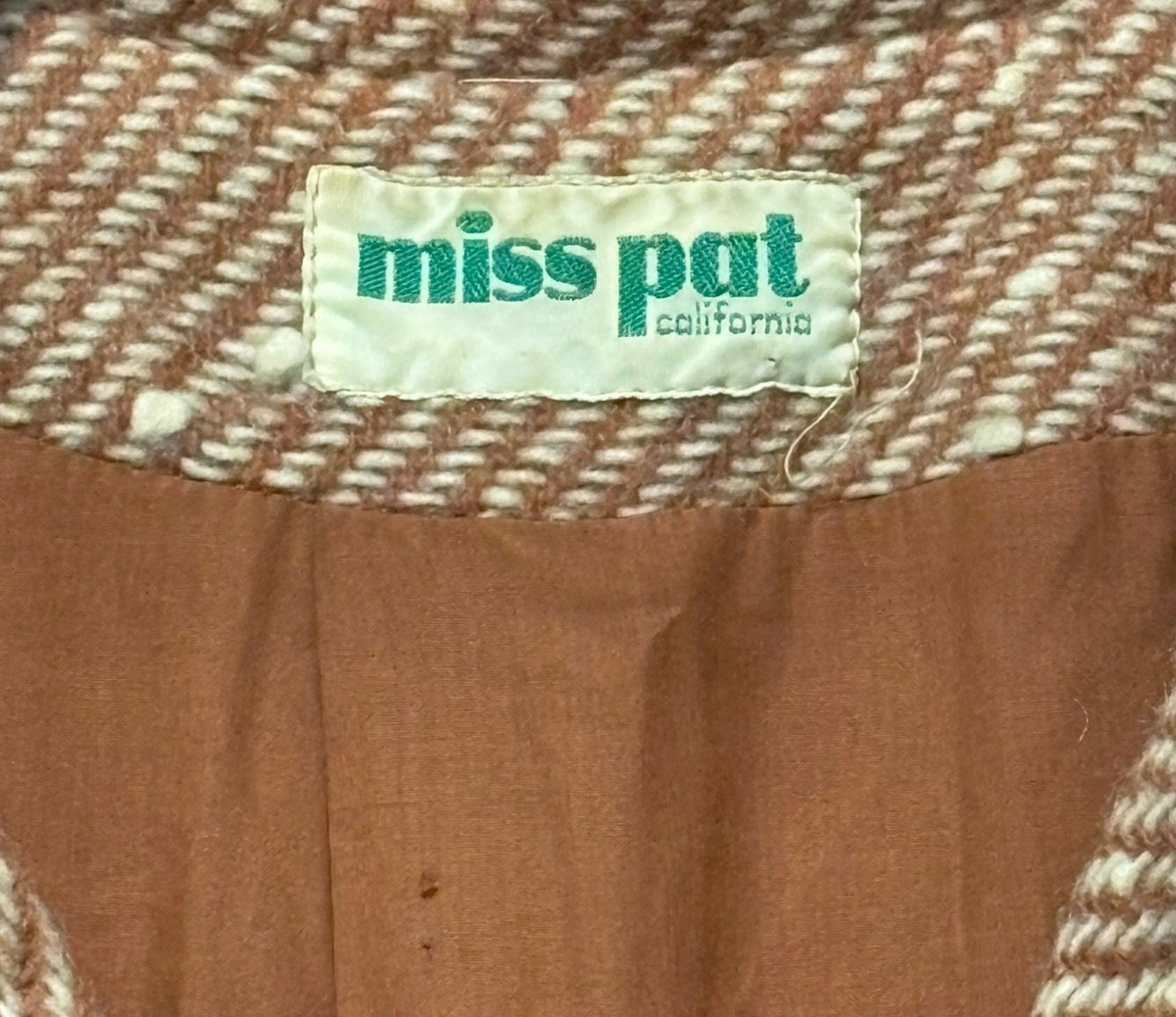 70s MISS PAT Orange/brown 3/4 Length Wool Tweed Boxy Blazer Jacket- Women’s M/L