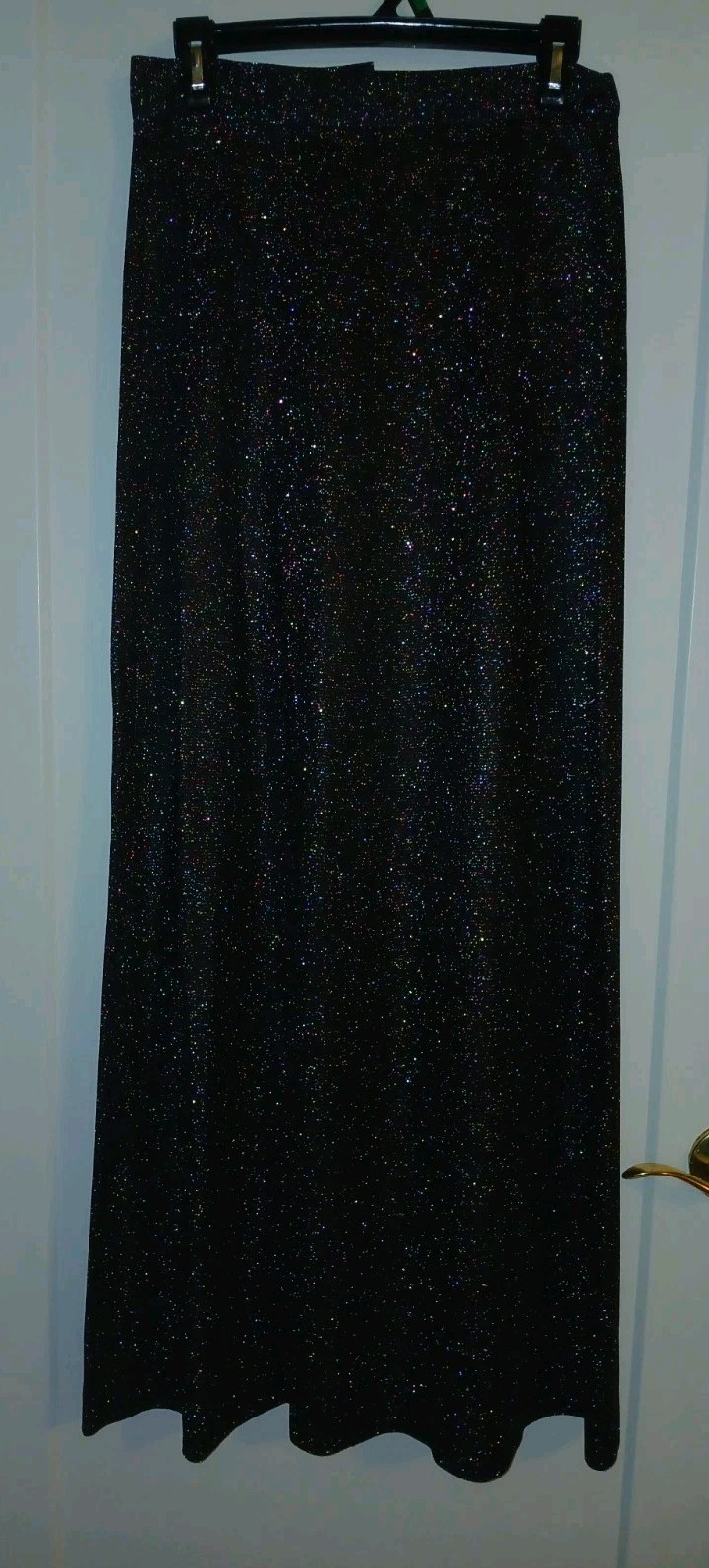Vintage 70s Lurex Metallic Rainbow Black Maxi Skirt MOD Disco Sparkly NWT M