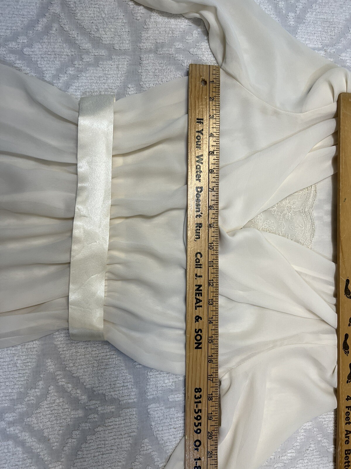 Vtg 80s Alison Peters Dress Sz S Ivory Wedding Lace Cowl Sheer Midi Satin Belt