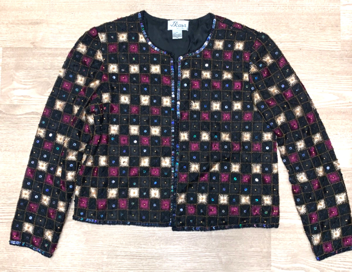 Vintage JKara NY 100% Silk Lined Beaded Geometric Evening Jacket – Ladies M