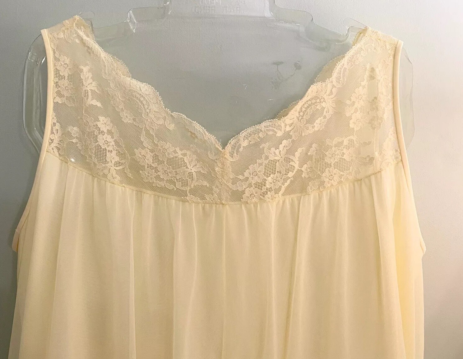 60s Shadowline Nightgown Robe Peignoir 2 Pc Long Sheer Chiffon Nylon Lace Sz Med