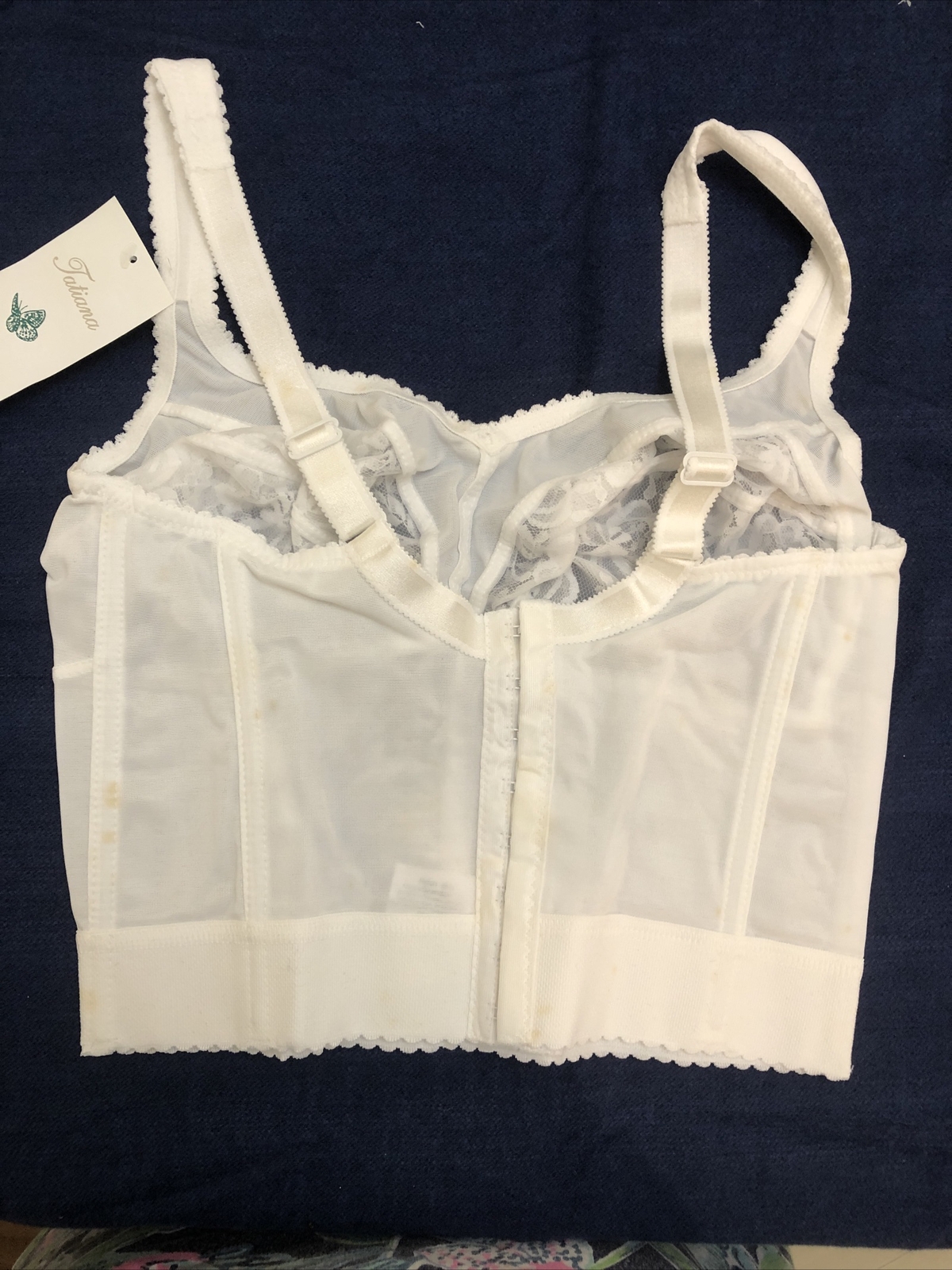 LONG LINE BRA VINTAGE LINGERIE 34 F STRETCH BRA White Lace New With Tags