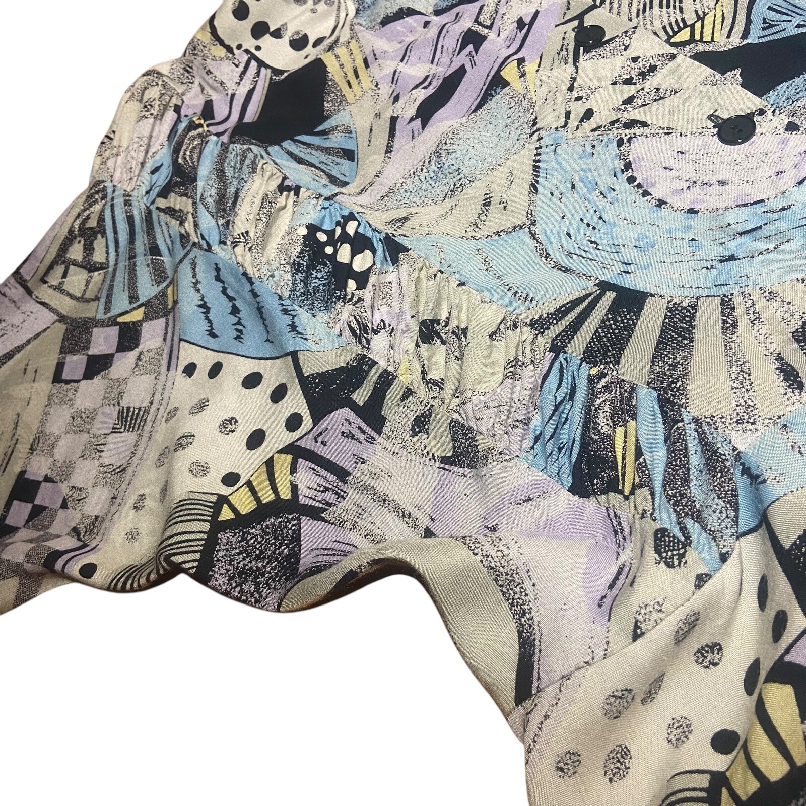 C&A Vintage Button Up Shirt Size M 38 High Neck Dolman Sleeve Abstract Pattern