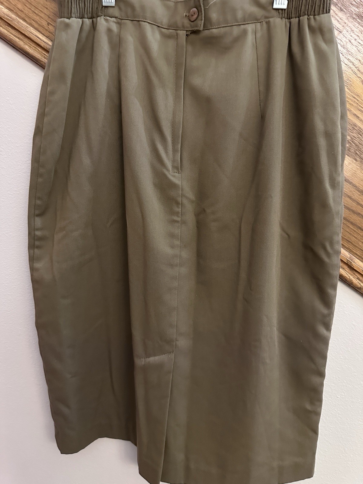 Vtg Lauren Woods Straight Pencil Midi Skirt Size 14 Tobacco Brown Elastic Waist