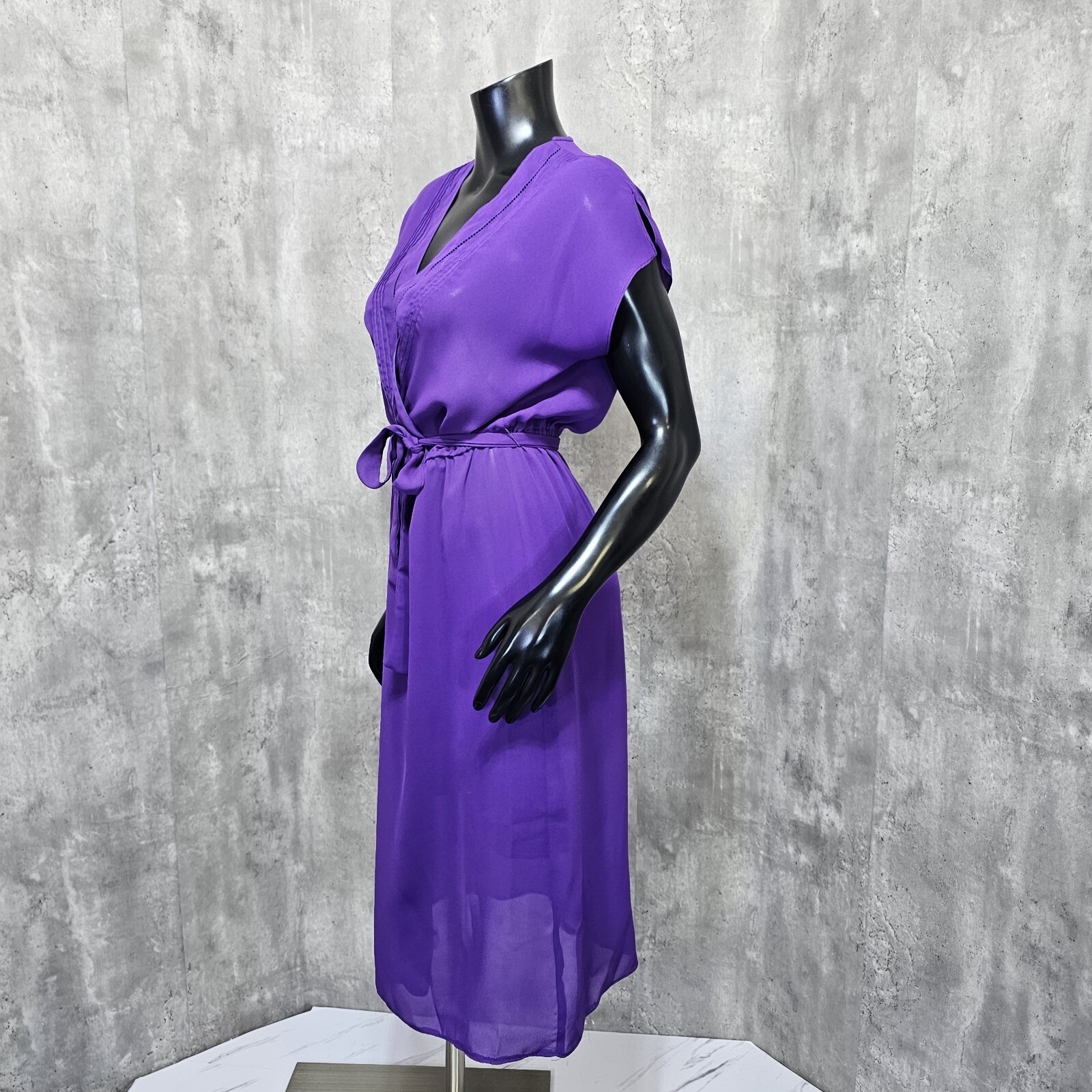 Vintage Brasseur of California Purple Sheer Midi Dress Belted Boho Glam Size M