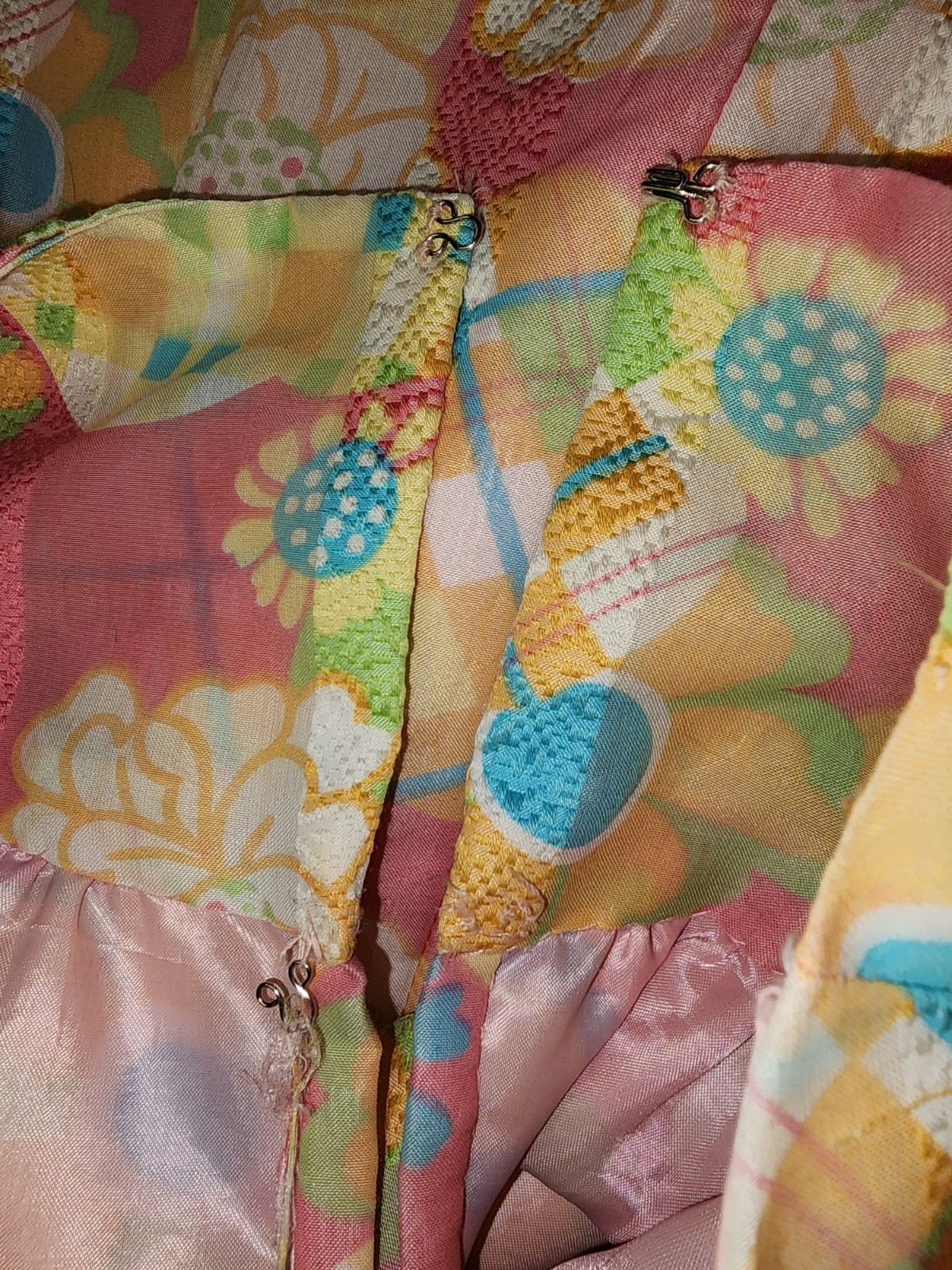 Vtg 1960’s Handmade Bright Groovy Color Floral Dress Pink Floral Flowered Hippie