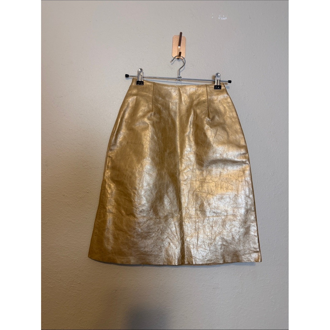 Vivienne Tam Fall 2000 gold leather skirt Size 1 Size Small NWT