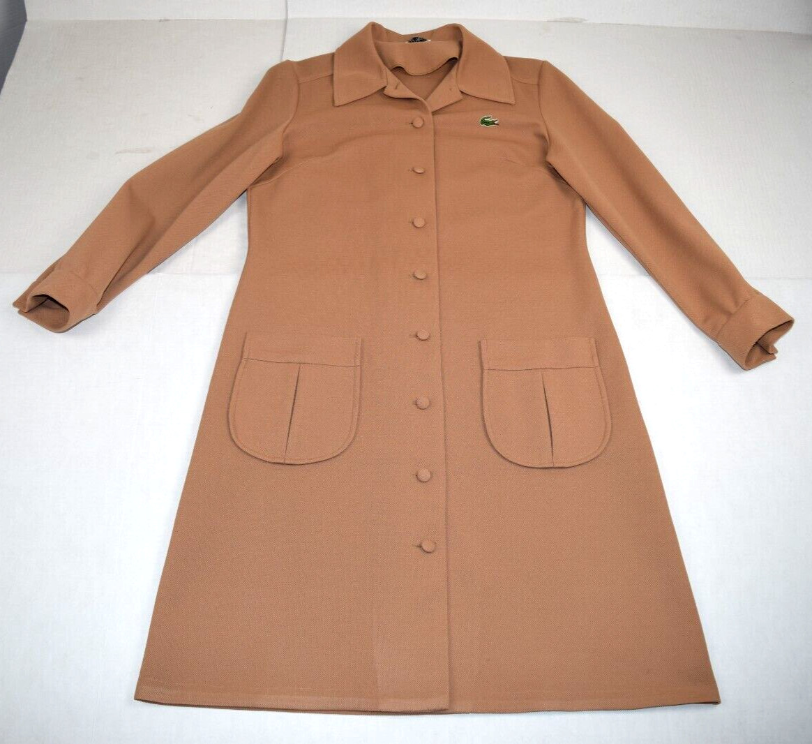 Lacoste Dress VTG Size S/M 70s Cafe Au Lait Beige Patch Pockets Green Crocodile