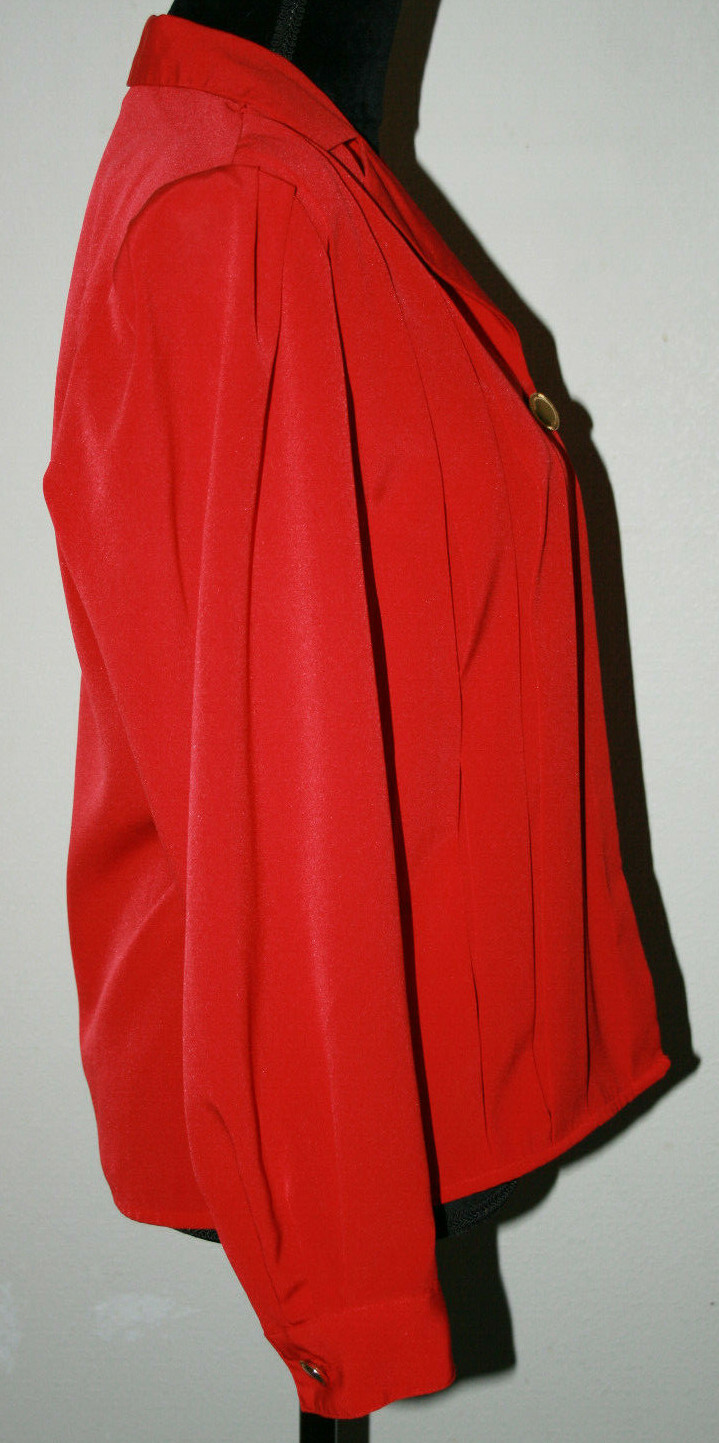 Vintage Womens Marlis by Elle Designs Red Pleated Front Long Sleeve Blouce Sz 4