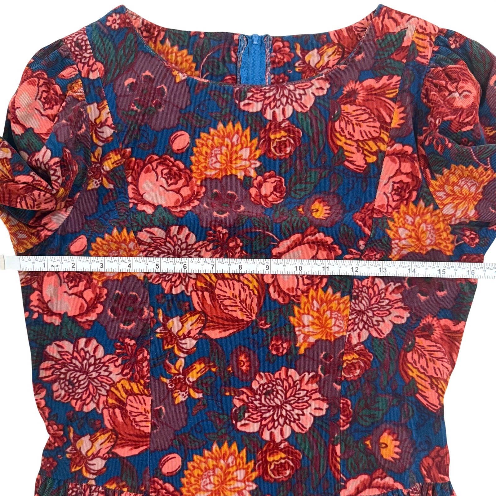 Vintage 80s Laura Ashley Floral Corduroy Drop Waist Dress ~ Great Britain US 10