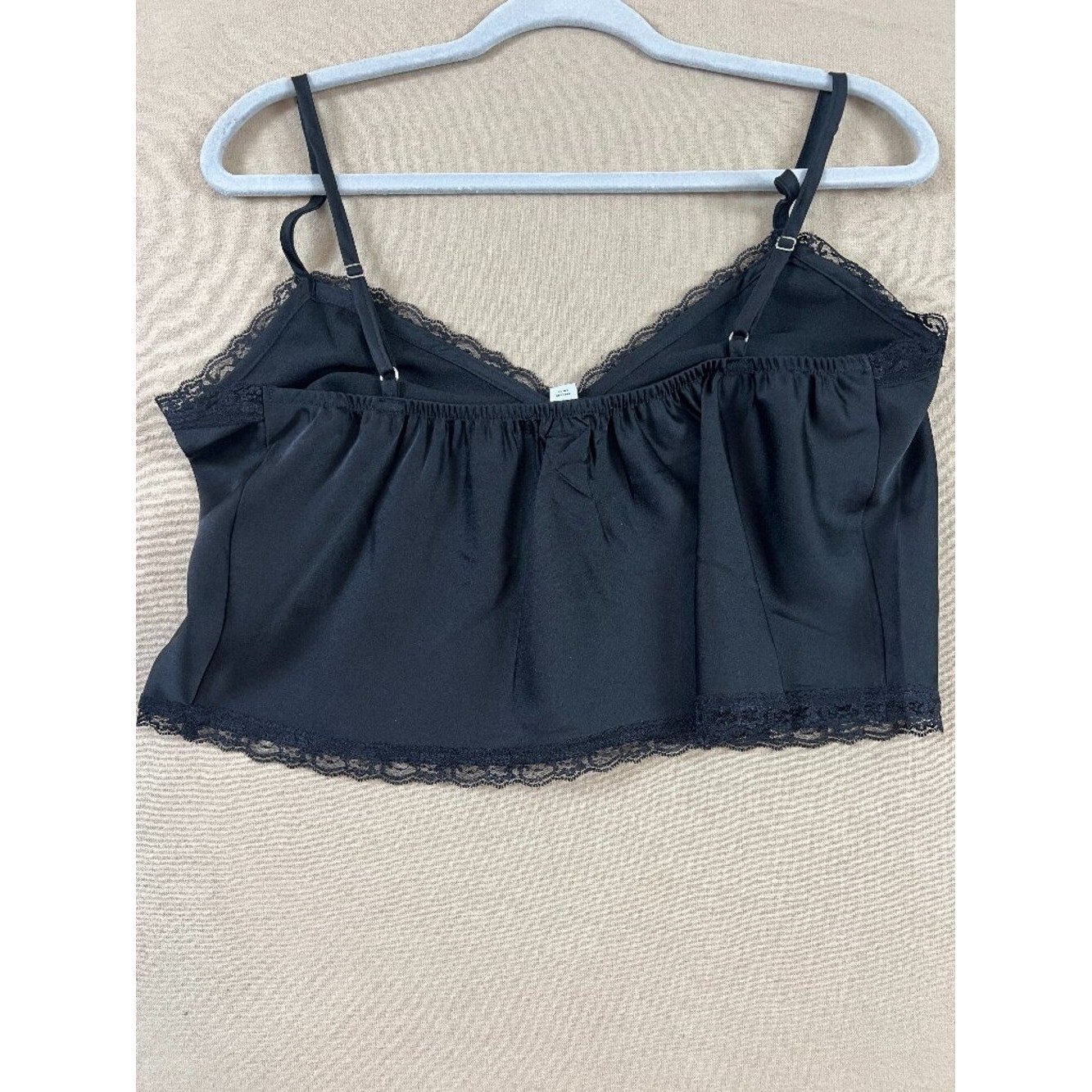 AND NOW THIS Black Satin Lace Bow Camisole Crop Top Coquette M Balletcore NWT