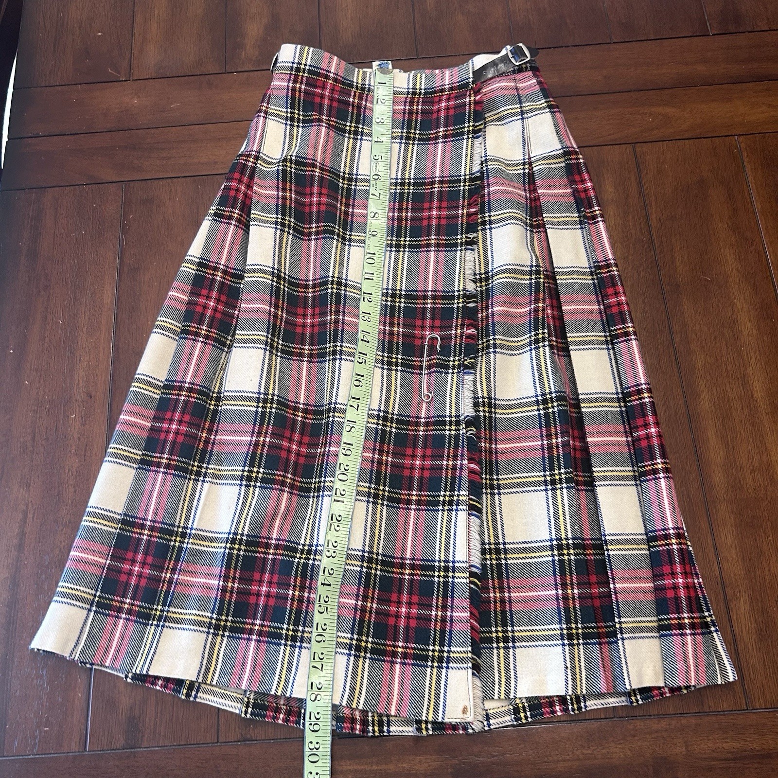 VTG Harrods Red Tartan Maxi Skirt Wool Old Money Plaid Academia Kilt Size 12
