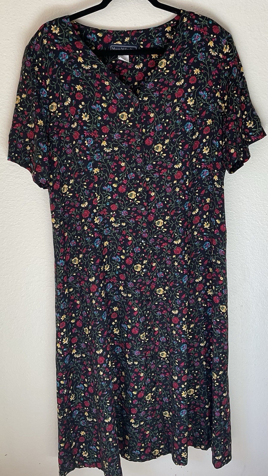 Vintage 90s Maxi Dress Boho Cottagecore Women’s Size 18 Black Floral Print