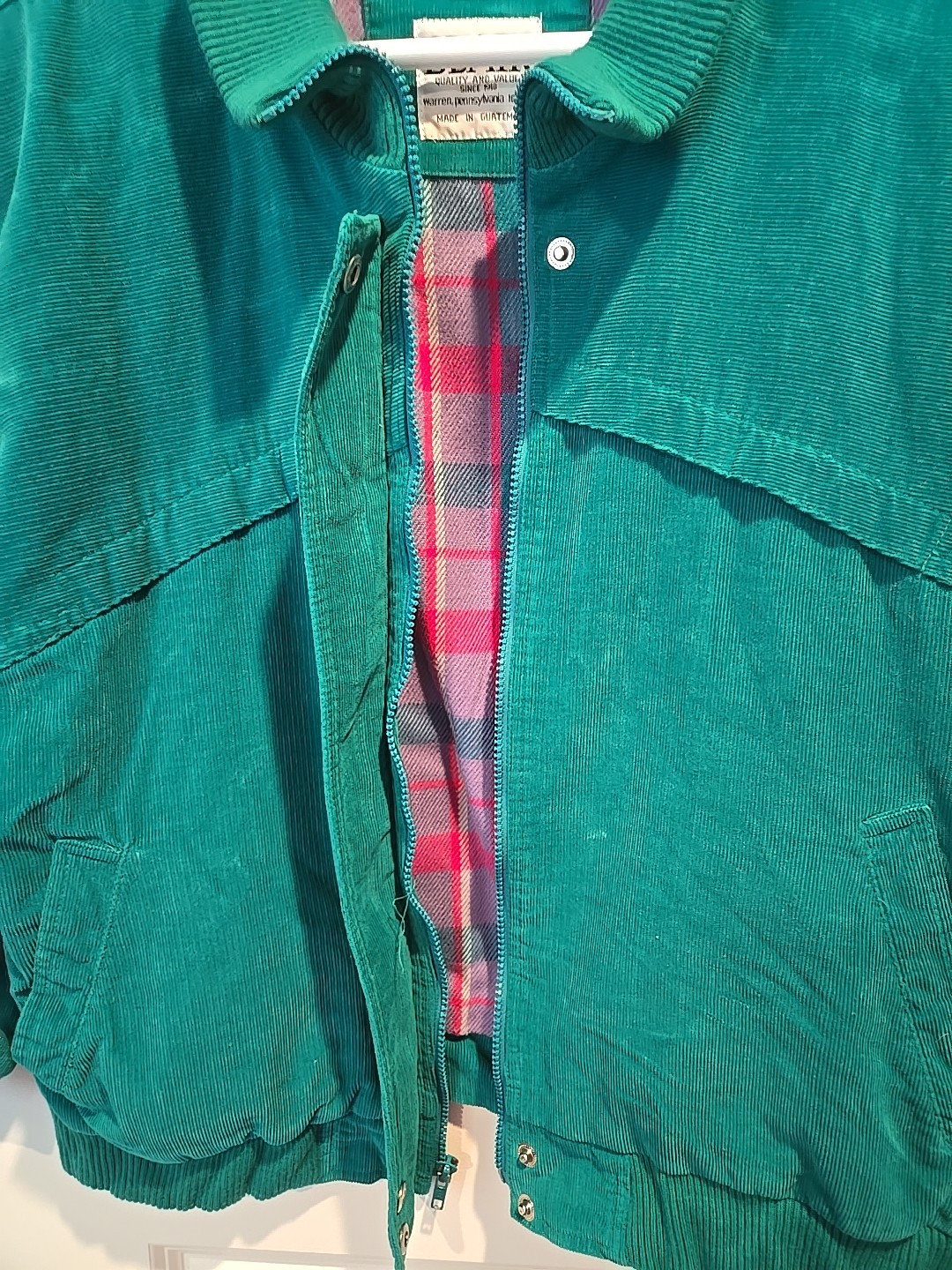 VTG Blair Green Corduroy Zip and Button Up Collared Plaid Lined Jacket Size L