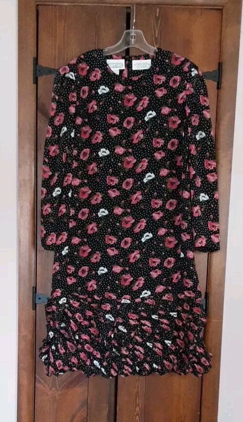 VTG Liz Roberts By Mary Ann Lamonte Floral Dress Ruffles Cottagecore L/XL