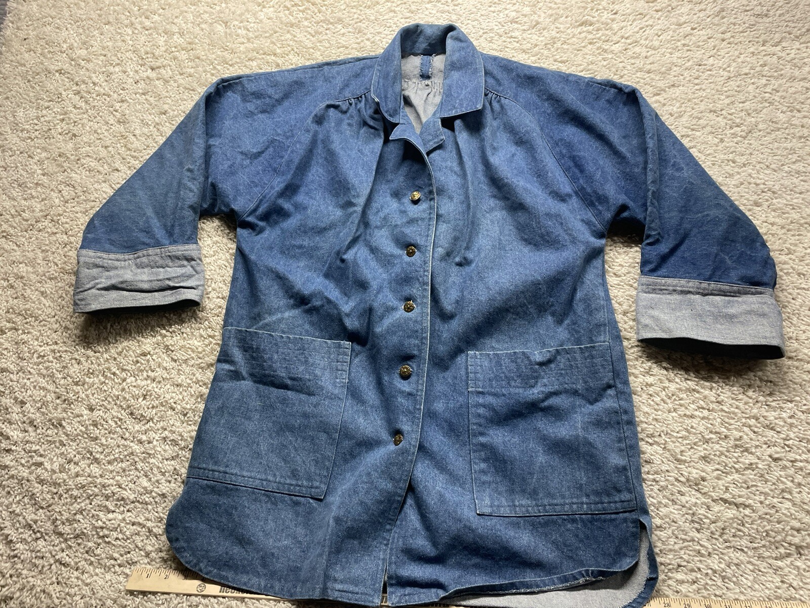 Vintage Hand Sewn Women’s Denim Chore Jacket Osh Kosh Buttons See Measurements