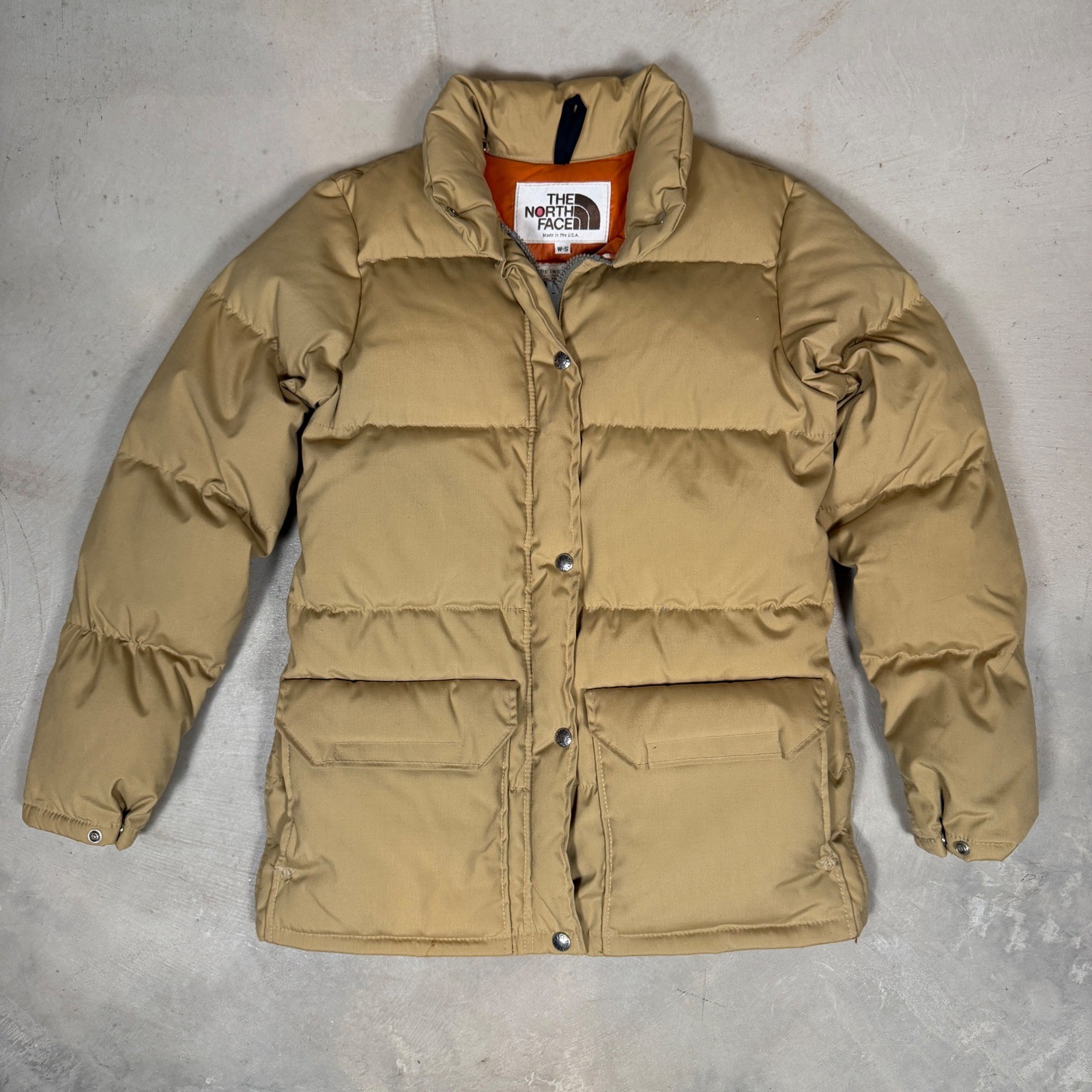 Vintage 70s The North Face Brown Label Down Puffer Jacket Tan Women Small USA