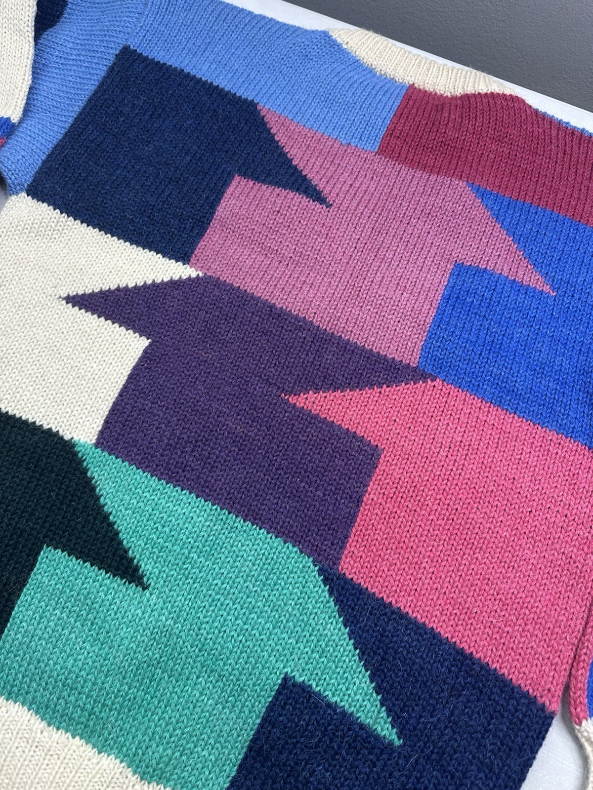 VTG Sweater Alpaca Wool Knit Cottagecore Color Geometric Tribal Folk Sweater XL