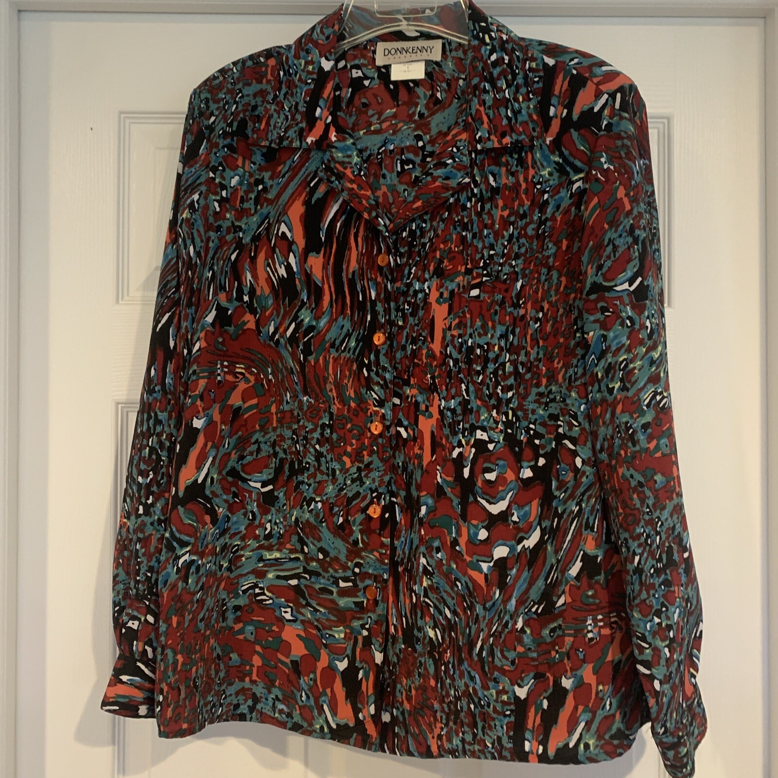 Vintage 80s 90s Donkenny Womens M Bright Abstract Colorful Button Up Blouse Top