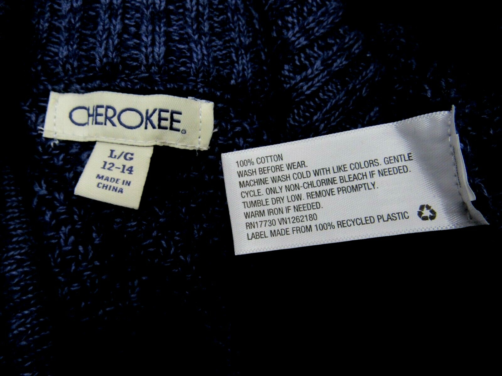 VTG CHEROKEE Cotton Knit Sweater Cardigan Top Geo Orange Gray Navy Blue L EUC