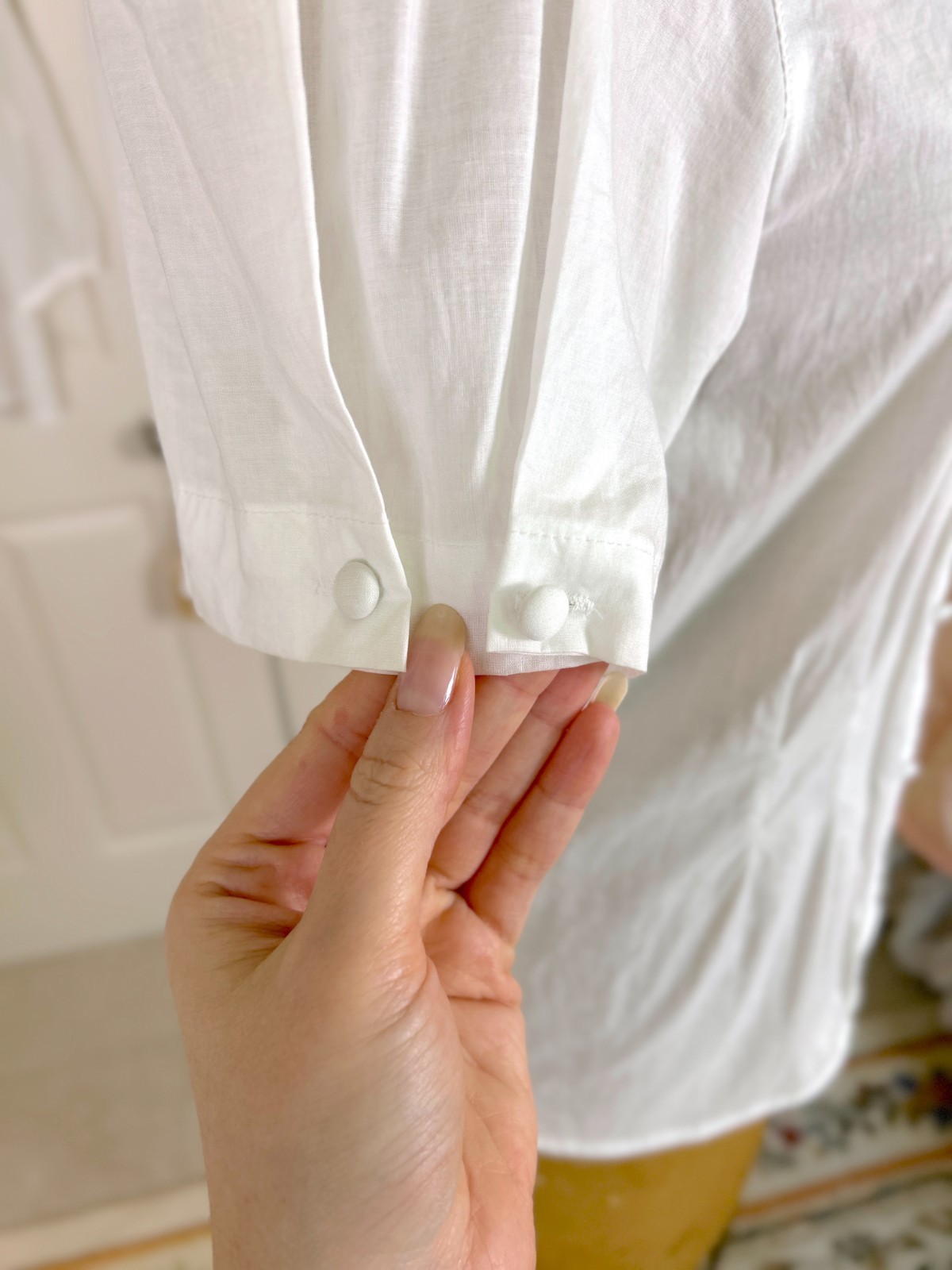 Vintage 1980s White Embroidered Collar Blouse, Button Front, Puff Sleeve, Top