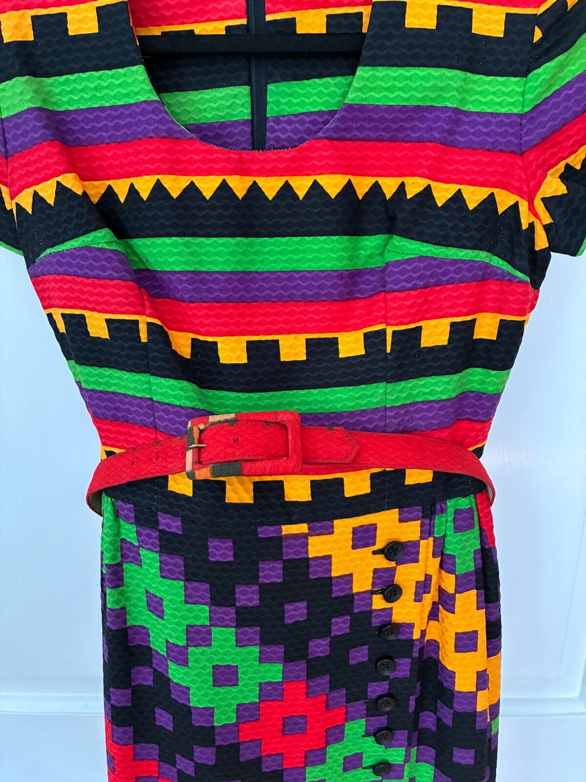 Excellent Cond 1970’s Lanvin geometric print maxi dress || vtg sz 8, modern 4/6