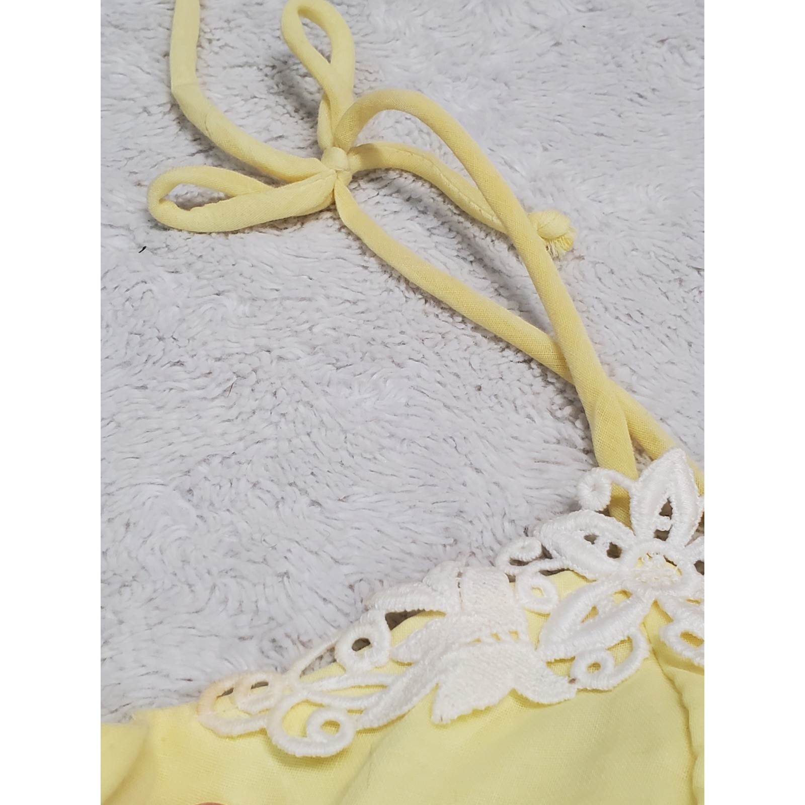 Vintage Soft Yellow White Lace Spaghetti Strap Tiered Babydoll Maxi Dress 11 XS