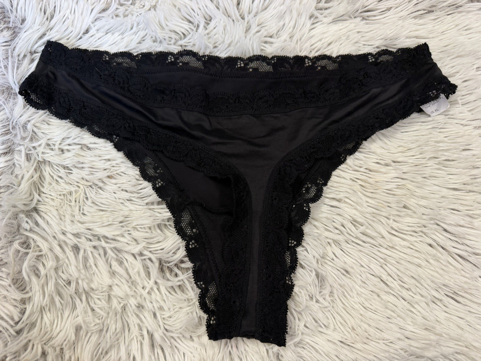 Nwt Women Aerie Tanga Signature Trim Black Lace Thong Low Rise Panty Sz X-Large