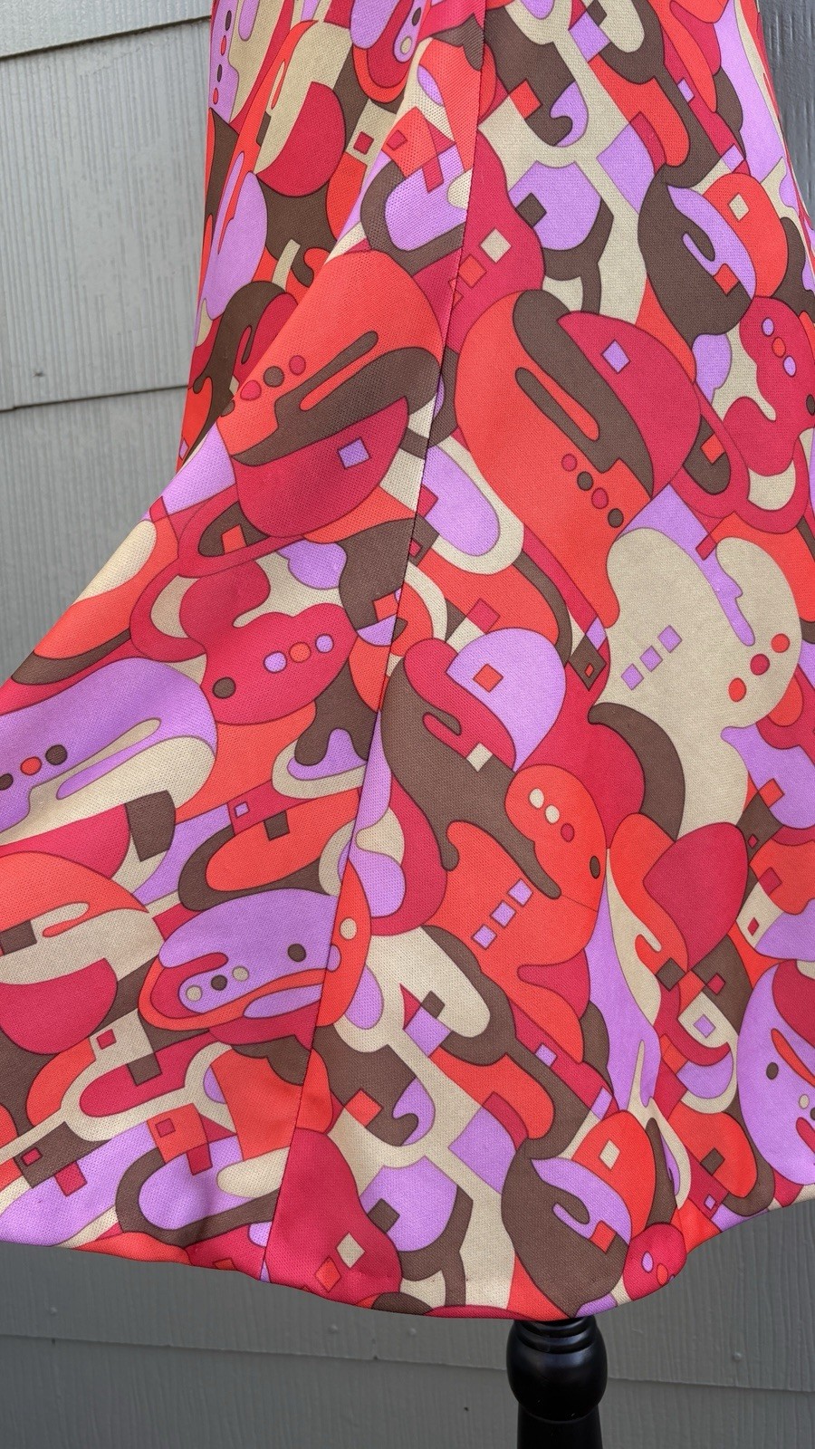 vtg 60s Colorful Geometric Print Flounce Sleeve Psychedelic A-Line Swing Dress