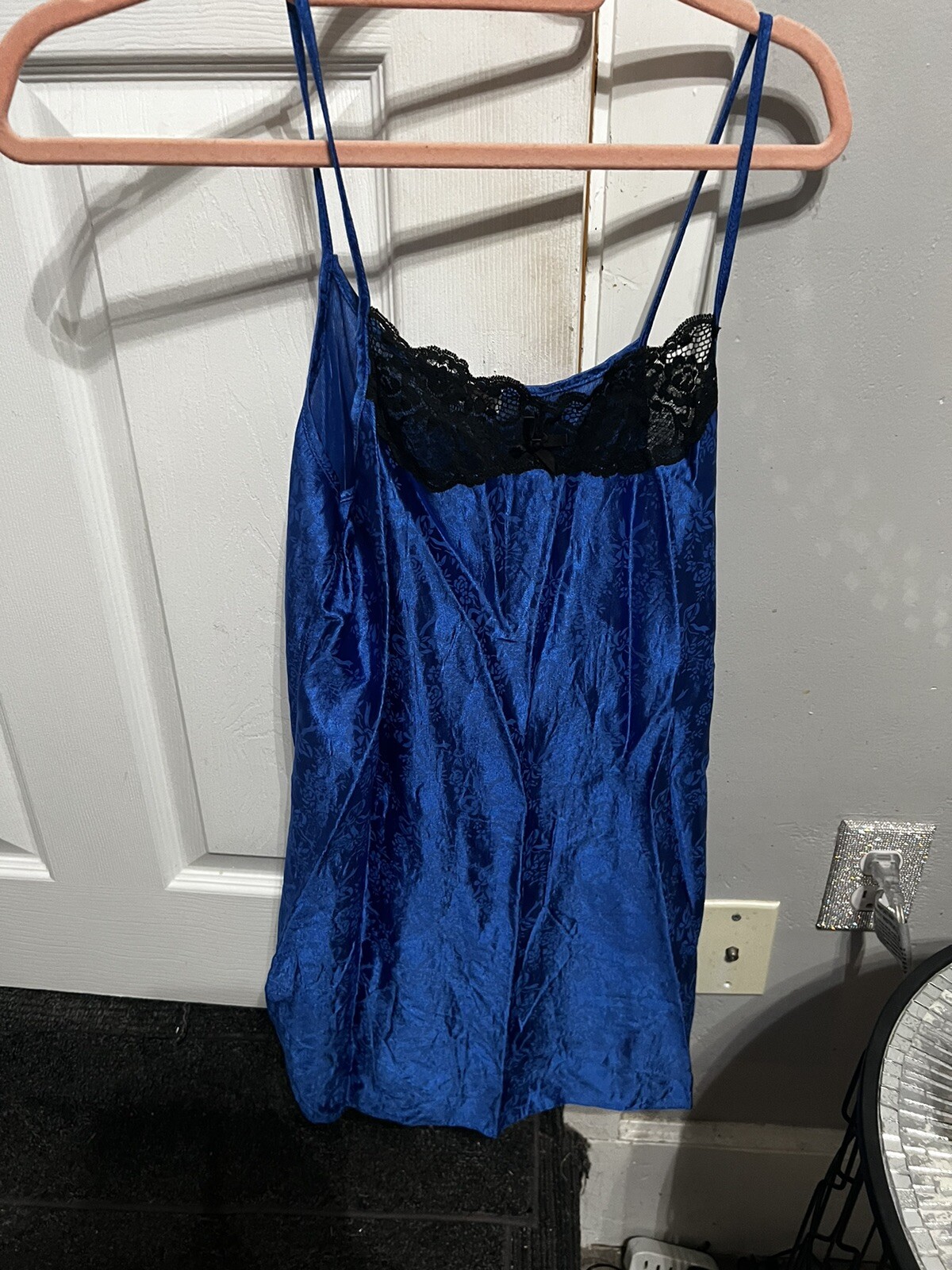 Vintage Sedu Women’s Blue Black Lace Top Slip Dress Sz M
