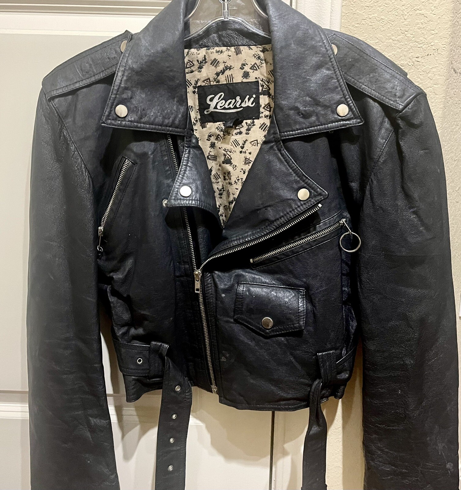 Learsi vintage black moto lined leather jacket – Size Small