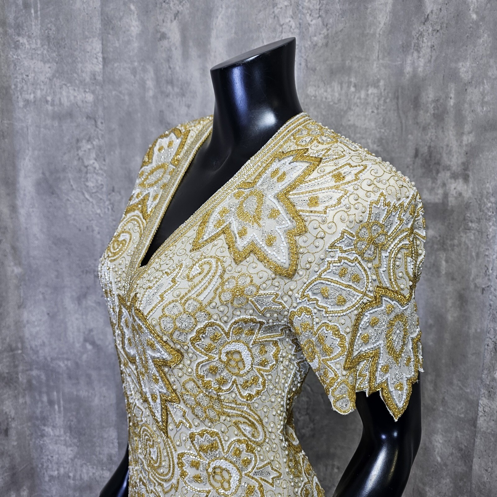 Vintage 80s Naheem Khan Riazee Nights CACHE Heavy Beaded Formal Cocktail Dress